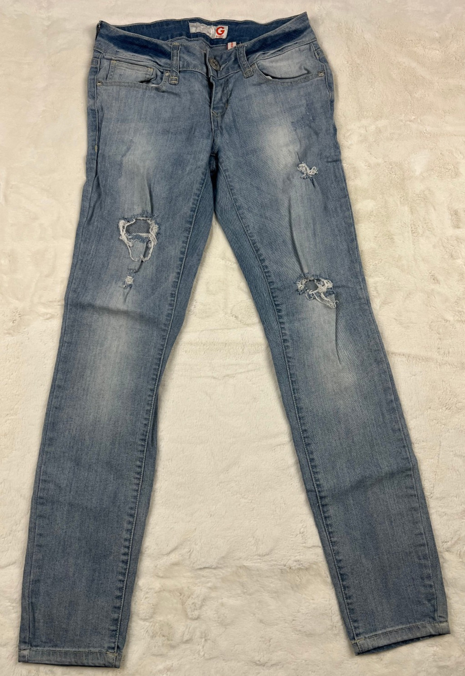 G by Guess Womens 27 Super Skinny Jeans Light Wash Distressed Denim Pants Blue